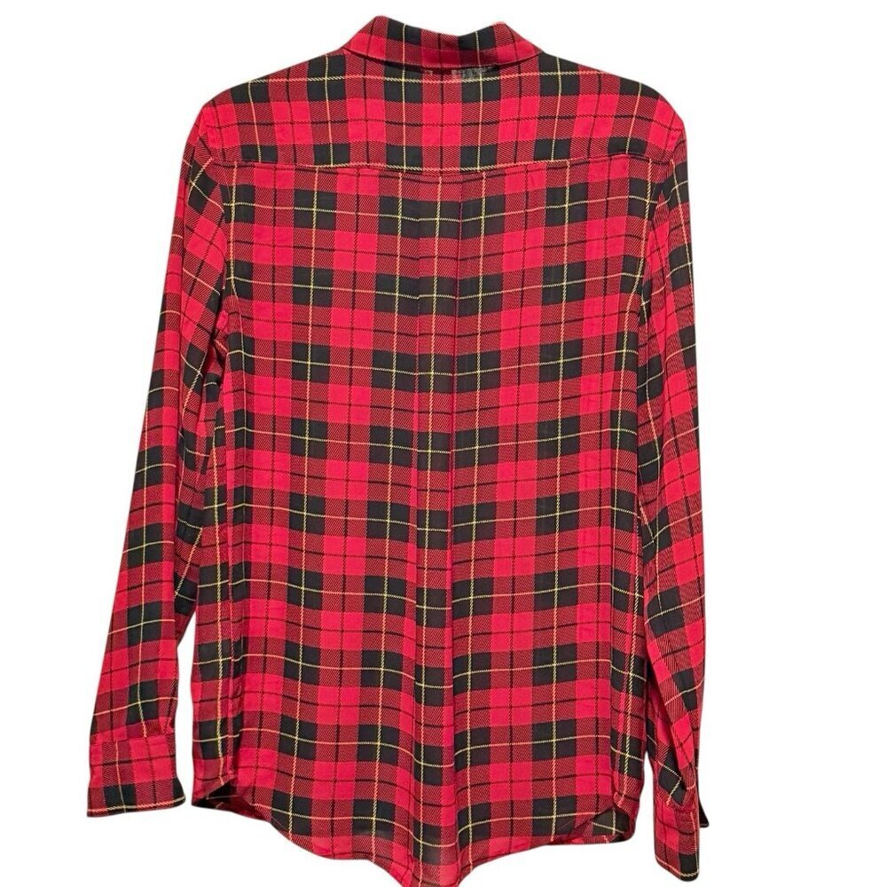 Chaps Sheer Red Plaid Button Down Womens Holiday Christmas Top Blouse Sz Medium - Picture 4 of 8